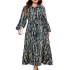 Independent Amazon plus size printed waist cinched plus size dress, AliExpress Europe and America polo collar long sleeved dress