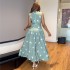 European and American women's clothing 2024 autumn new style elegant temperament polka dot print V-neck high waisted dress long skirt