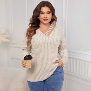 2024 new V-neck sweater for European and American foreign trade cross-border Amazon autumn and winter plus size fat MM loose outer sweater