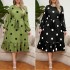 European and American foreign trade fat MM long sleeved polka dot slimming dress Amazon AliExpress lace up hem lotus leaf dress