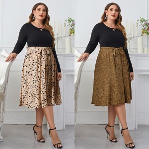 Independently developed popular fashion leopard print plus size loose long sleeved women's dress on Amazon's AliExpress for European and American foreign trade