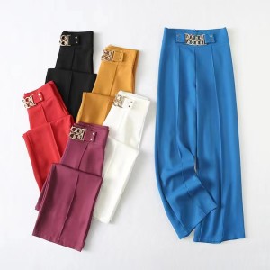 European and American Cross border 2024 New Elegant Solid Color Micro Elastic Drop Feeling High Waist slimming pants Casual pants Women's wide leg pants