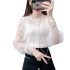 European and American Amazon Cross border Foreign Trade New Elegant Solid Color Mesh Long Sleeve Bubble Sleeve Round Neck Top Women's Lace Shirt