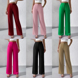 2024 European and American Cross border Foreign Trade New Elegant Solid Color Premium Hanging Wide Leg Formal Pants Long Pants Women's Suit Pants