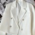 Double breasted white suit jacket for women, slim fit for autumn 2022. Short sleeved suit with a small stature and temperament