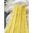 Yellow vacation style dress, women's French gentle temperament, sleeveless strapless, loose and slimming, fluttering chiffon fairy dress