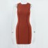 2023I European and American style summer new ins women's round neck sleeveless solid color fashionable slim fit hip hugging dress 025