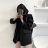 High end black suit jacket for women, 2023 Spring and Autumn new Korean version loose fit small suit suit suit top