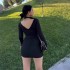 Foreign trade women's clothing European and American style 2024 new sexy spicy girl cross hanging neck hollow out backless long sleeved short dress