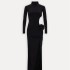 2024 European and American sexy hot girl women's hollow out socialite private dress evening dress temperament three-dimensional flower high neck dress