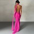 European and American style women's clothing 2024 summer new product sloping shoulder sexy slim fit backless pleated hollow shoulder long dress