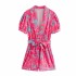 Foreign trade 2024 winter new European and American style women's fashion casual printed pullover V-neck short sleeved waist cinched jumpsuit