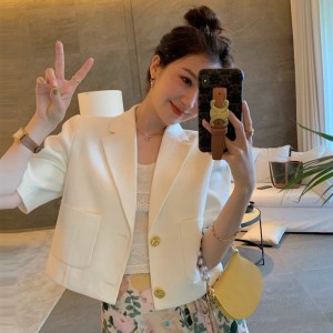 French style small fragrance pink short sleeved suit for women, summer high-end feeling, light mature style short jacket temperament, suit top thin