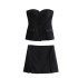 AliExpress wholesale spring new solid color tight corset style top with side accessories skirt pants silk texture set for women