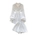 French style light mature style waist cinched lapel lantern sleeve white shirt dress+high waisted loose wide leg shorts set