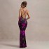 2024 European and American style cross-border new dress with flower print, cross shoulder straps, exposed back, slim fit, and long skirt wholesale