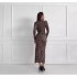 Cross border women's clothing wholesale 2024 autumn and winter new standing collar long sleeved bag hip side slit sexy leopard print dress