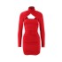 Foreign trade women's clothing European and American style 2024 new sexy spicy girl cross hanging neck hollow out backless long sleeved short dress