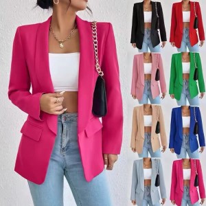 Foreign trade Amazon Middle East hot item Spring and Autumn temperament Commuting solid color lapel long sleeved small suit Korean version jacket for women