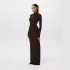 European and American style 2024 autumn and winter new style elegant socialite private dress standing collar long sleeved waist hugging slim fit dress wholesale for women's clothing