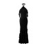 Cross border European and American women's summer sexy hanging neck exposed backpack hip ruffle edge pleated drape evening dress long dress