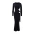 2024 European and American Cross border Spring New Women's Round Neck Long Sleeve Sexy Hollow Waist Strap Long One Step Skirt