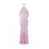 Cross border European and American women's summer sexy hanging neck exposed backpack hip ruffle edge pleated drape evening dress long dress