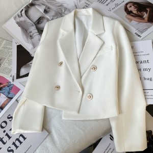 Double breasted white suit jacket for women, slim fit for autumn 2022. Short sleeved suit with a small stature and temperament