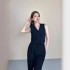 2024 Summer New Product: Black V-neck Short Suit, Camry Shoulder, Horse Clip, Women's Stacked Sleeveless Top, Spring/Summer New