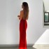 European and American style women's clothing 2024 summer new product temperament sloping shoulder sexy slim fit with exposed shoulder strap long solid color dress