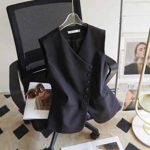 Spring and Autumn V-neck diagonal buckle suit vest for women, autumn short style, versatile temperament, high-end sense, versatile shoulder, casual women