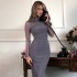 European and American style 2025 autumn temperament socialite private dress pleated high neck long sleeved waist bag hip slimming dress wholesale