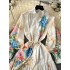 2025 Spring Costume Palace Style Printed Dress for Women, European and American Fashion, Strap up Waist Stand up Collar, Single breasted Folded Long Dress