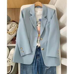 Light blue suit jacket for women, 2022 spring new style, high-end design, niche Korean version, loose temperament small suit