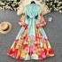 2025 Spring Fashion European and American Elegant Fashion Palace Style Printed Single breasted Waist Lantern Sleeve Large Swing Long Dress