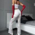 Spring Cross border Wholesale 2024 European and American Ins Style Sexy Hot Girl High Waist Splicing Mesh Straight Leg Pants Female Hair Collection