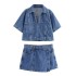 Foreign trade 2024 summer new short denim shirt 6164070 double breasted denim skirt pants 6164068 set for women