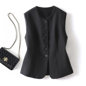 Round neck vest women's vest 2024 Spring and Autumn new top, waist cinching slim fit small suit sleeveless short clip