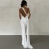 European and American style women's clothing 2024 summer new product sloping shoulder sexy slim fit backless pleated hollow shoulder long dress