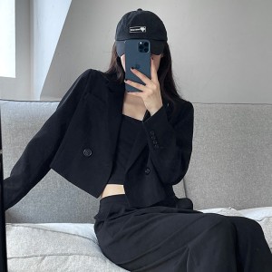 Chic retro short black suit jacket for women 2024 spring and autumn season new high-end Korean version casual suit