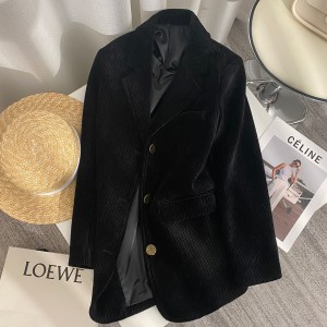 Black corduroy suit jacket for women 2022 winter new style, high-end goddess style, versatile and slimming suit