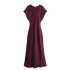 2023 Winter New European and American Style Round Neck Waist A-line Silk Satin Texture Long Dress for Women