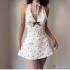 2025 Spring/Summer New French Sweet and Spicy Style Waist Hanging Neck Short Dress Sweet Cherry Printed Mini Skirt