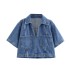 Foreign trade 2024 summer new short denim shirt 6164070 double breasted denim skirt pants 6164068 set for women