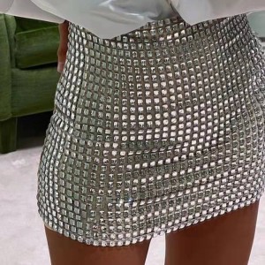 2023 Spring New European and American Sexy Women's Wear Solid Color Slimming Mesh Glitter Hip Wrapping Fashion Half Skirt for Women's Foreign Trade