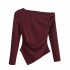 Cross border women's clothing wholesale European and American style fashion simple sloping shoulder elastic slim fit pleated long sleeved T-shirt for women 3644328