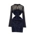 Goddess style sexy see through mesh long sleeved patchwork sequin plush slimming and slimming temperament, hip hugging dress dress