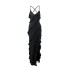 European and American style 2024 summer cross-border foreign trade women's sexy V-neck shoulder strap with black fungus edge side slit backless dress