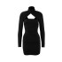 Foreign trade women's clothing European and American style 2024 new sexy spicy girl cross hanging neck hollow out backless long sleeved short dress