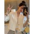 French style small fragrance pink short sleeved suit for women, summer high-end feeling, light mature style short jacket temperament, suit top thin